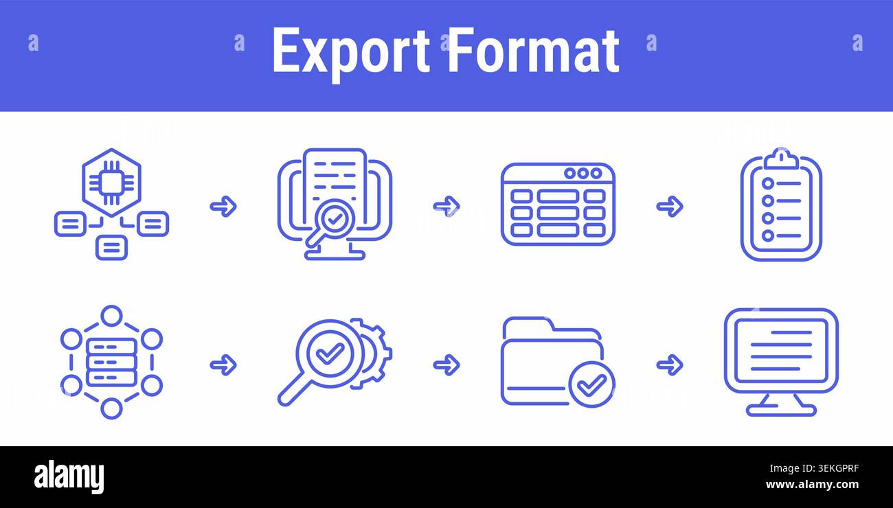 Export format workflow icons with schema model report review table ...