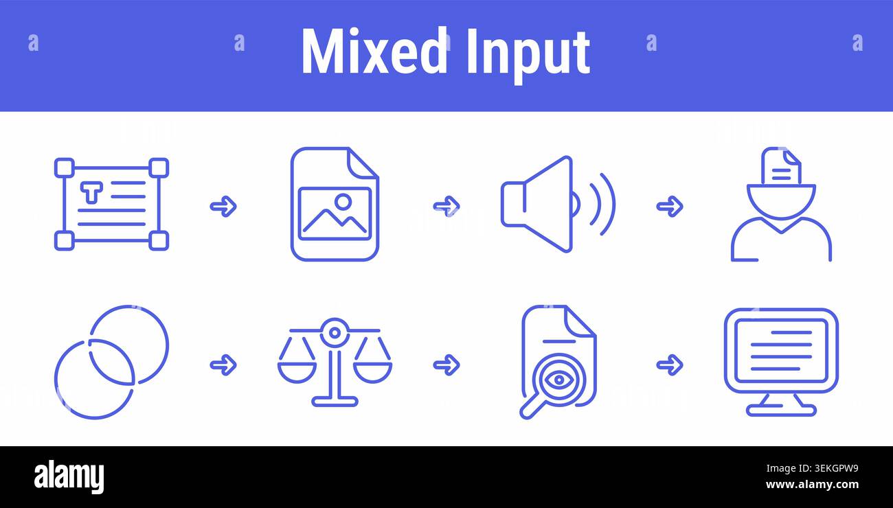 Mixed input workflow icons with text area image file audio playback ...
