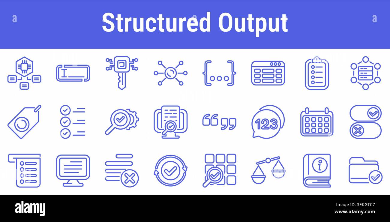 Structured output line icons with schema format validation tables ...