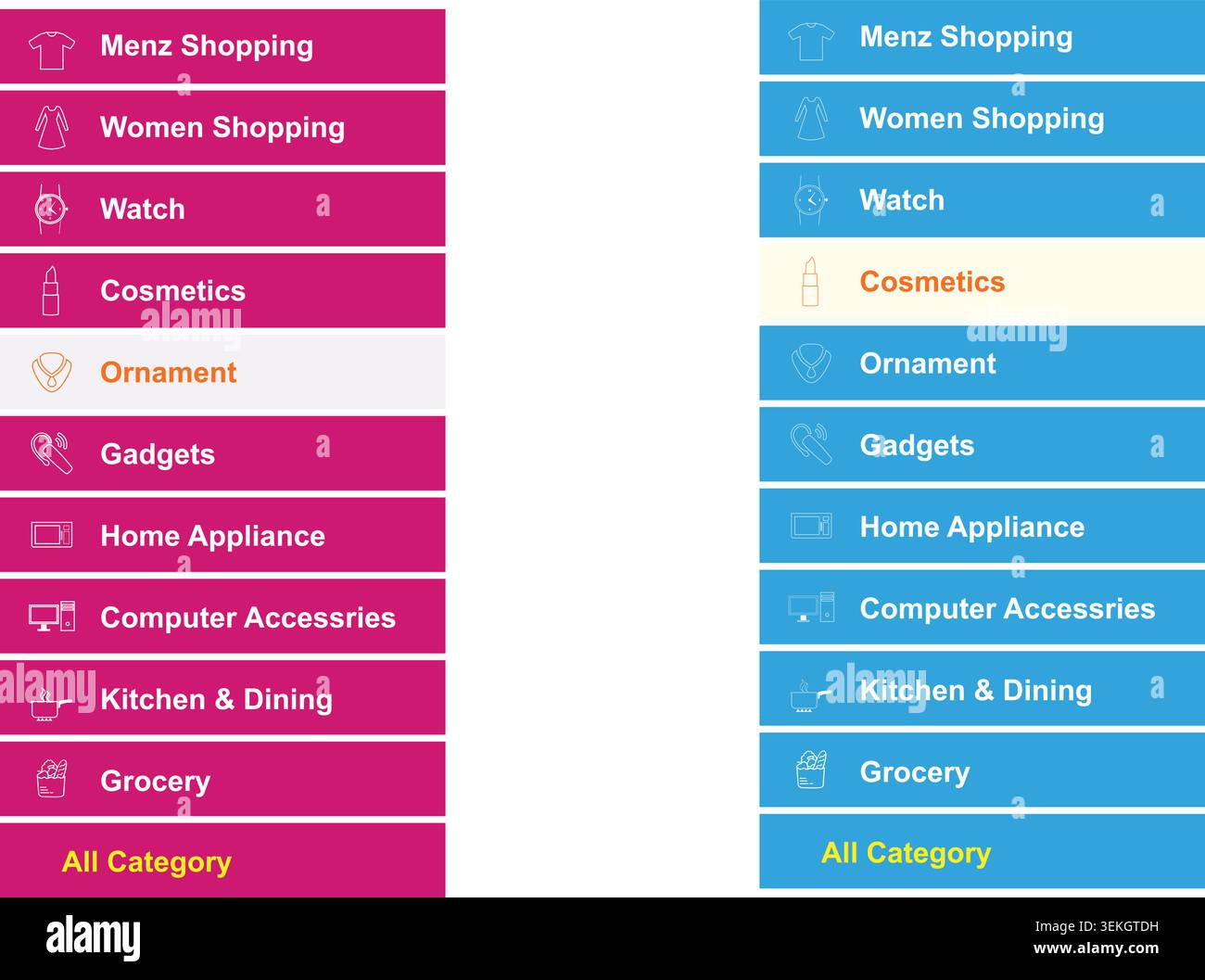 Shopping Category Menu for Website and Mobile Stock Vector