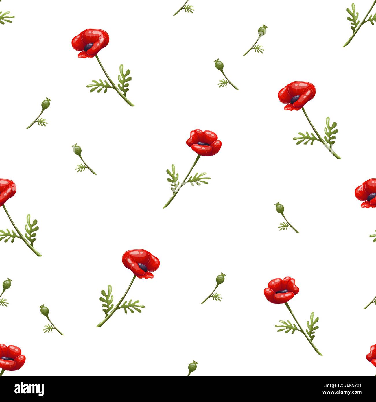 Seamless vector pattern with red poppies Stock Vector