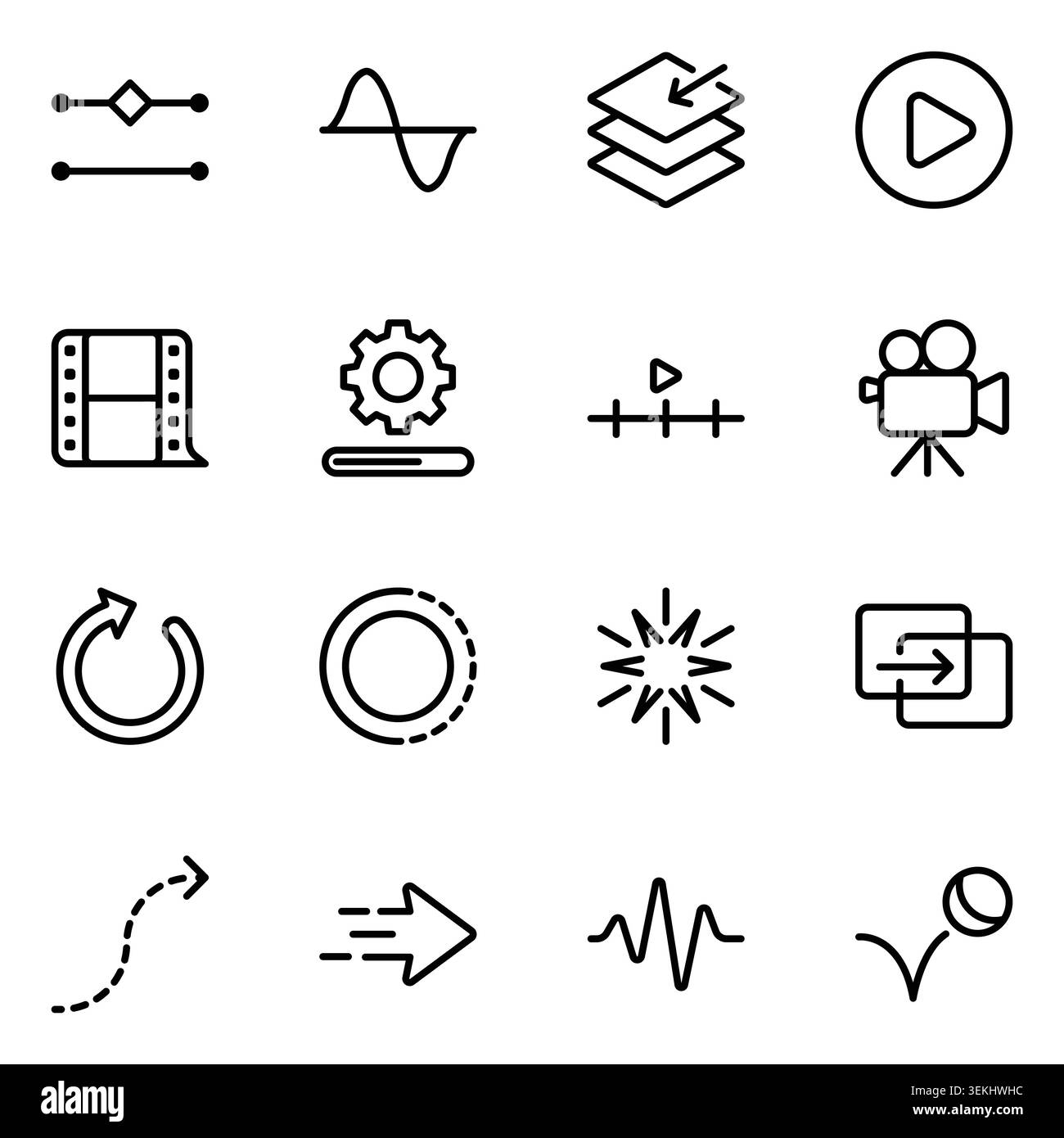 video editing tools and motion graphics line icon set vector Stock Vector