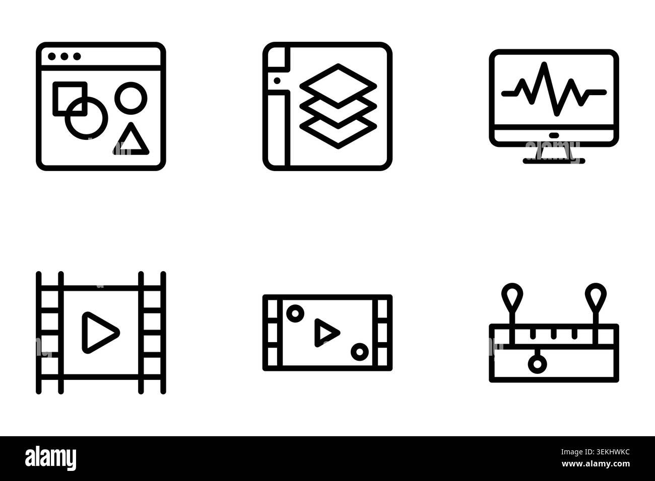 Video editing software ui and multimedia production line icon set vector Stock Vector