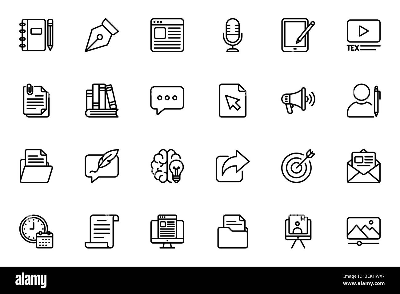 Copywriting and digital content marketing linear vector icon set Stock Vector