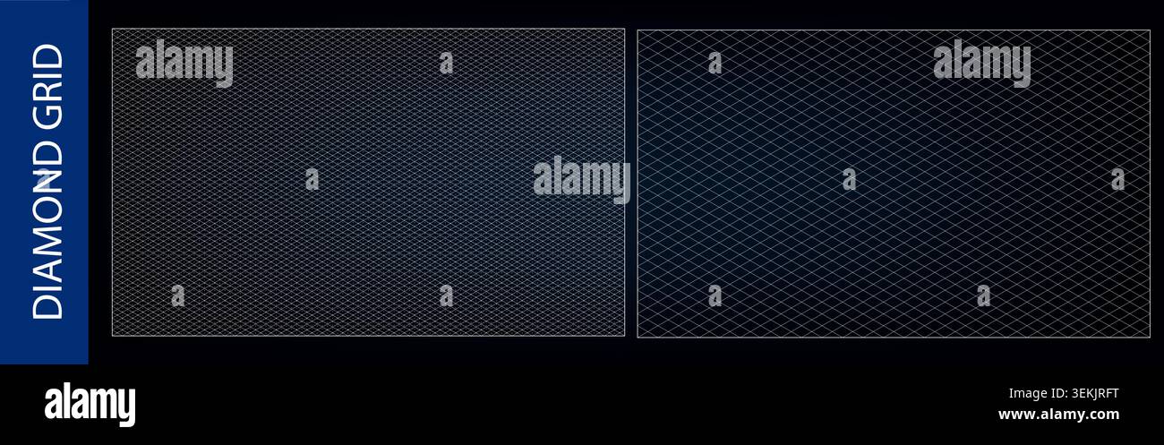 Isometric triangle blueprint black bg for drawing. Vector dashed grid, line pattern layout. Textured mesh surface for perspective plans. Cube drawing Stock Vector