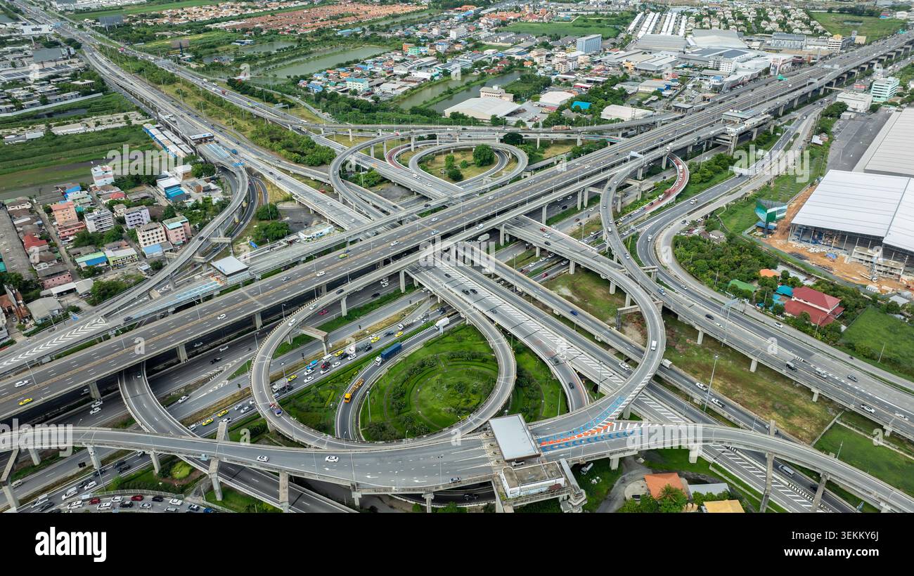 Extensive Network An extensive elevated roadway network showing complex junction ...