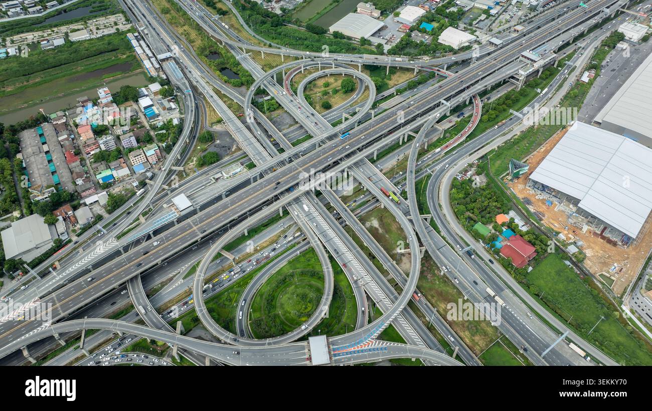 A highangle view of an intricate transportation infrastructure ...