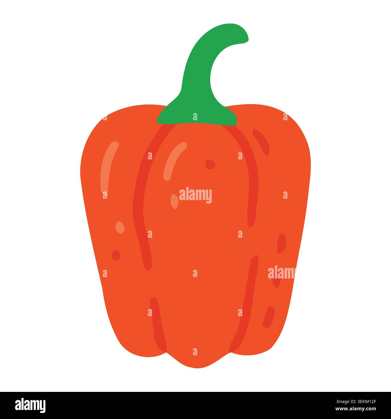 Vibrant orange bell pepper with green stem in simple flat vector style. Ideal for food packaging, branding, and editorial illustrations. Perfect for d Stock Vector