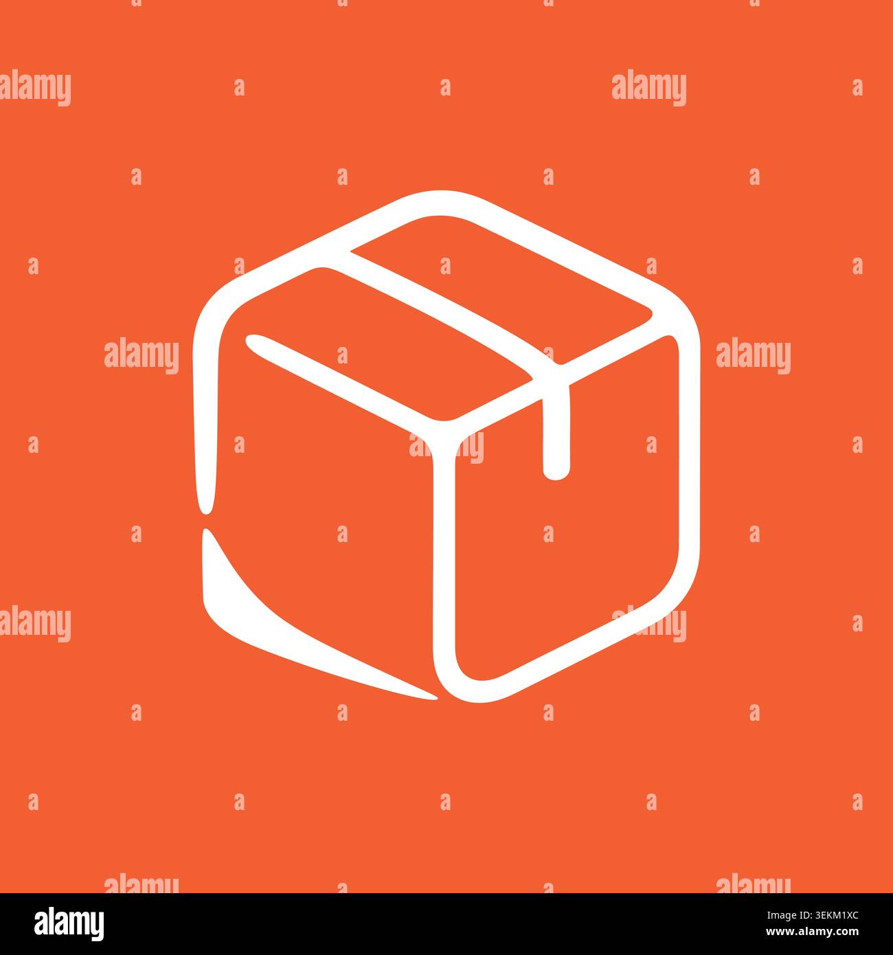 Modern minimalist line art style featuring a simple white outline of a box on a solid orange background, ideal for packaging design and branding, show Stock Vector