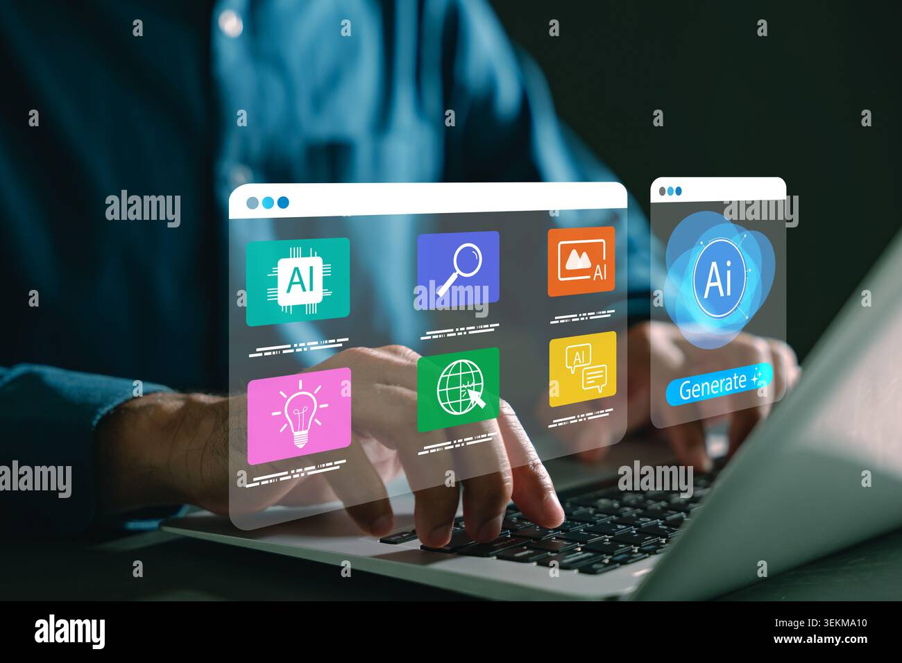 Database uses ai smart automation and artificial intelligence to improve human business efficiency for future machine learning, data analysis through Stock Photo