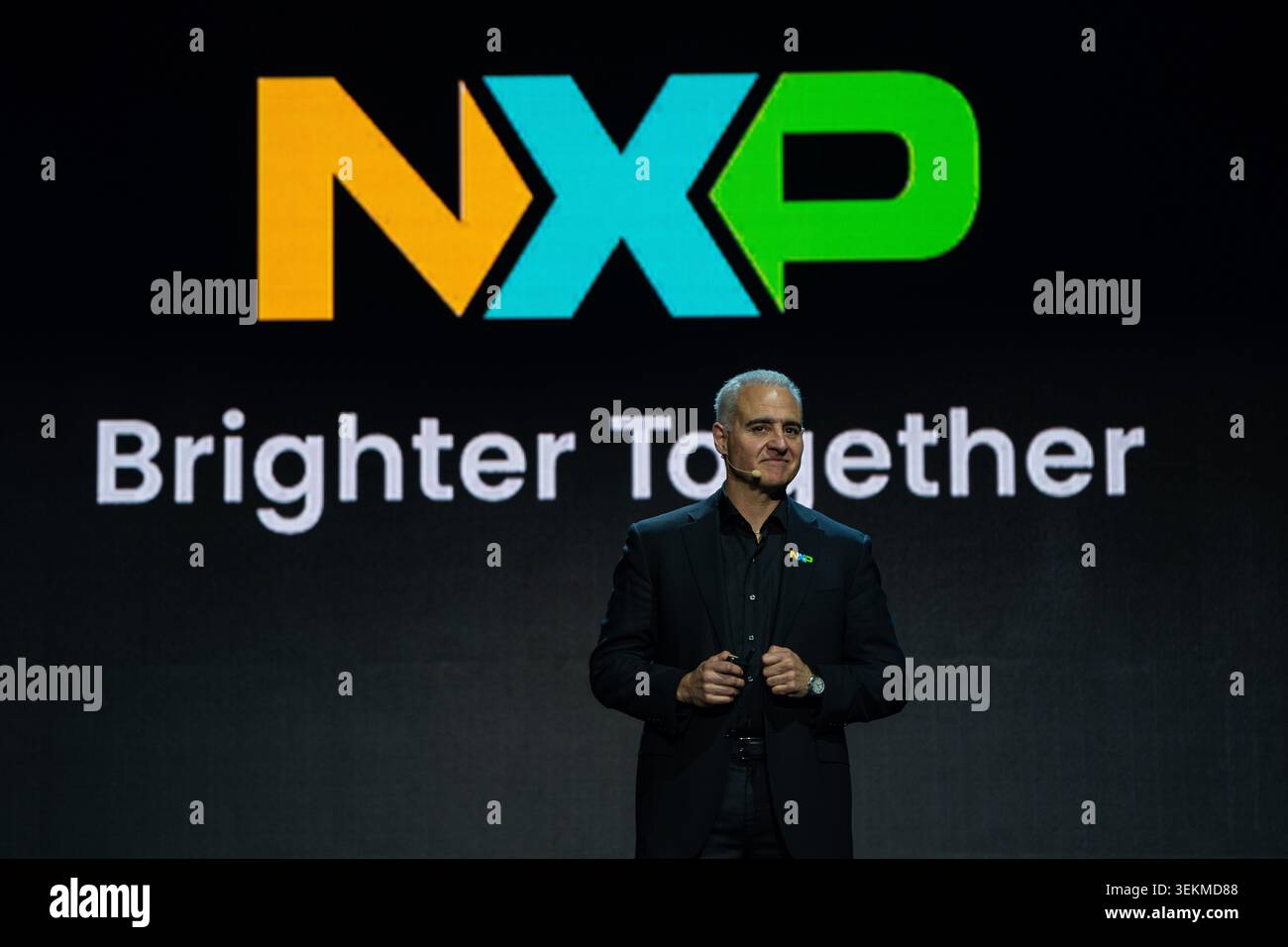 Rafael Sotomayor, CEO of NXP Semiconductors speaking at a keynote at ...