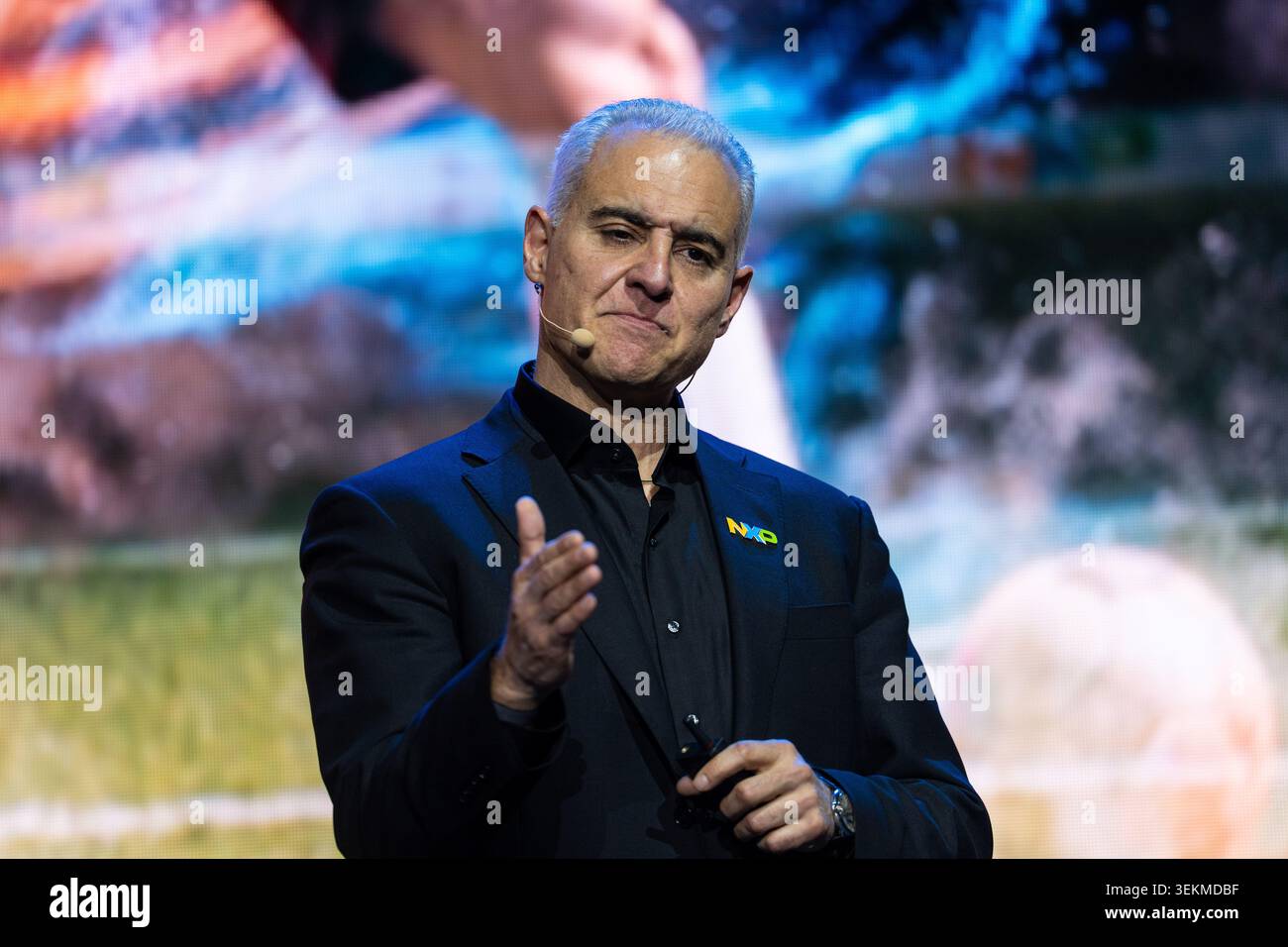 Rafael Sotomayor, CEO of NXP Semiconductors speaking at a keynote at ...