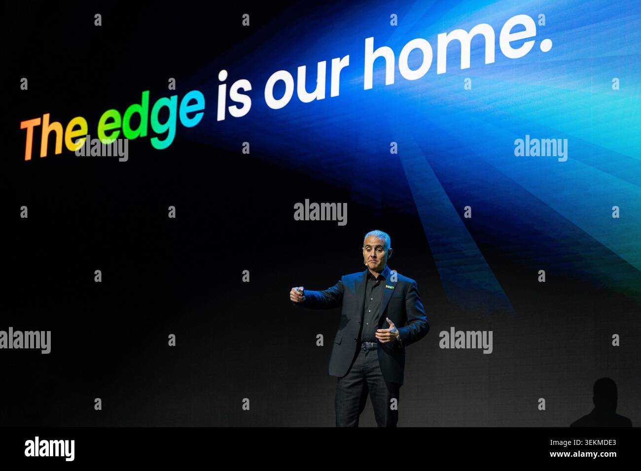 Rafael Sotomayor, CEO of NXP Semiconductors speaking at a keynote at ...