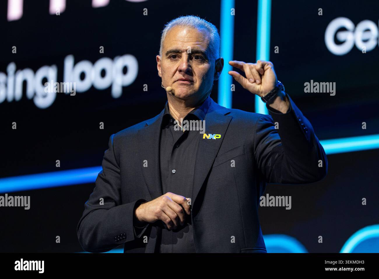Rafael Sotomayor, CEO of NXP Semiconductors speaking at a keynote at ...
