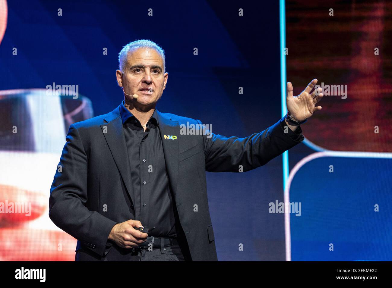 Rafael Sotomayor, CEO of NXP Semiconductors speaking at a keynote at ...