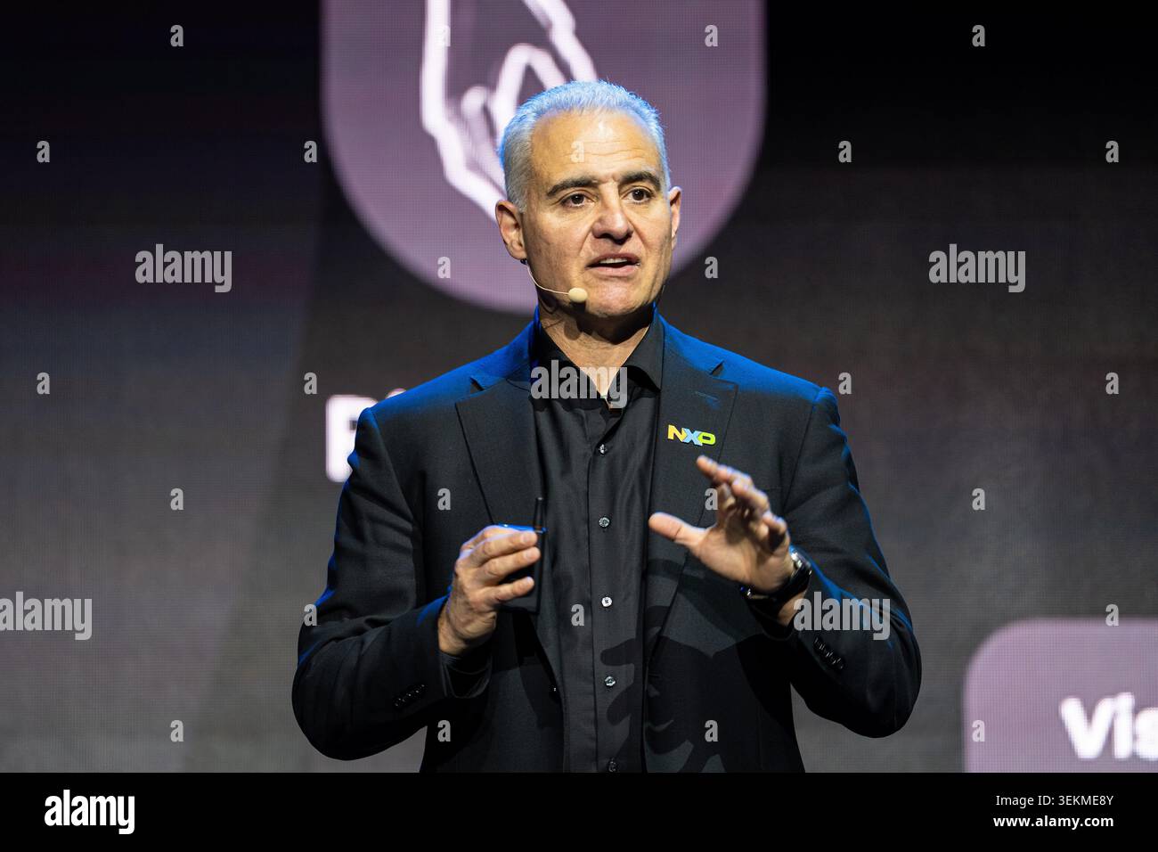 Rafael Sotomayor, CEO of NXP Semiconductors speaking at a keynote at ...