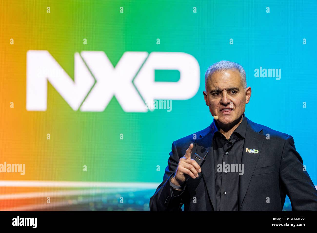 Rafael Sotomayor, CEO of NXP Semiconductors speaking at a keynote at ...