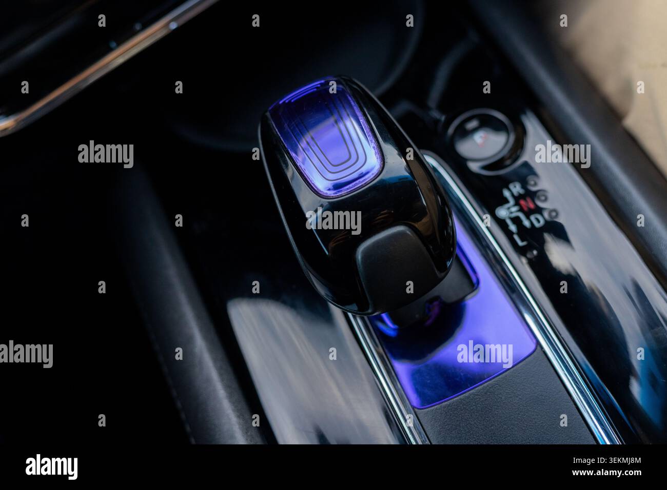 Automatic Gear Shift Lever Close Up in Modern Car Stock Photo
