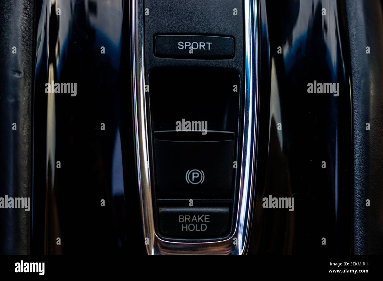 Automatic Vehicle Parking Brake Button Closeup Stock Photo