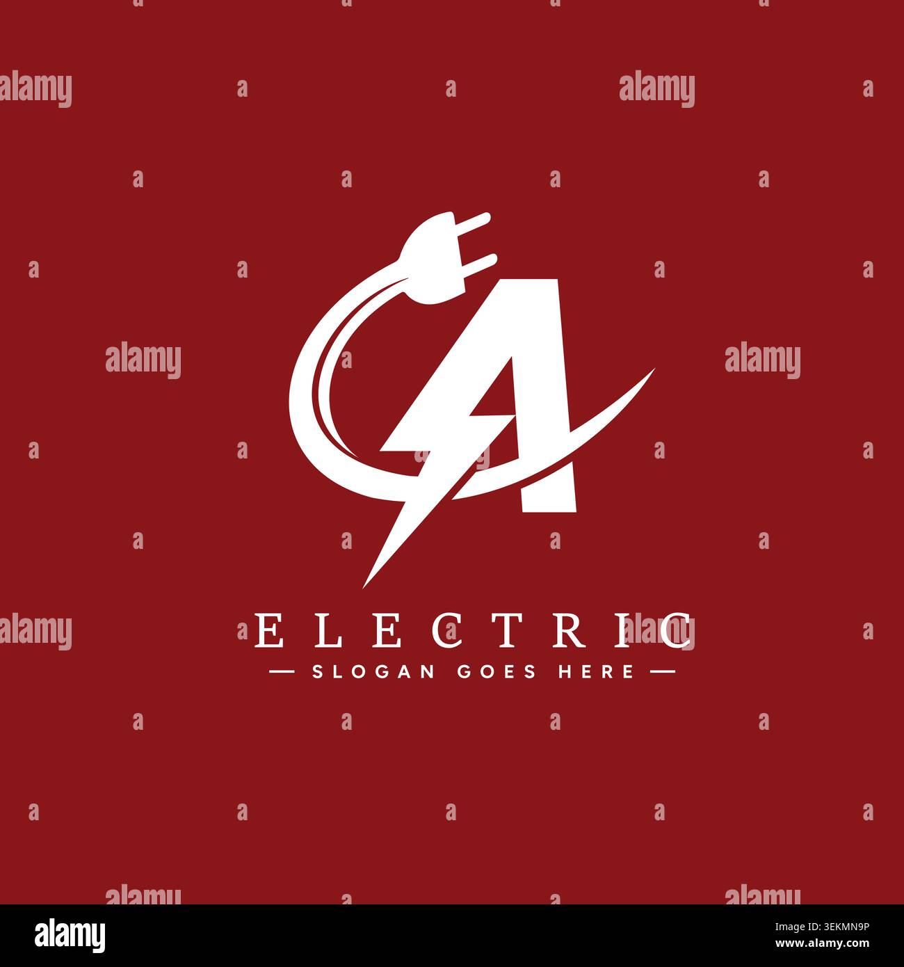 Letter A Electric Power Logo with Plug and Lightning Stock Vector
