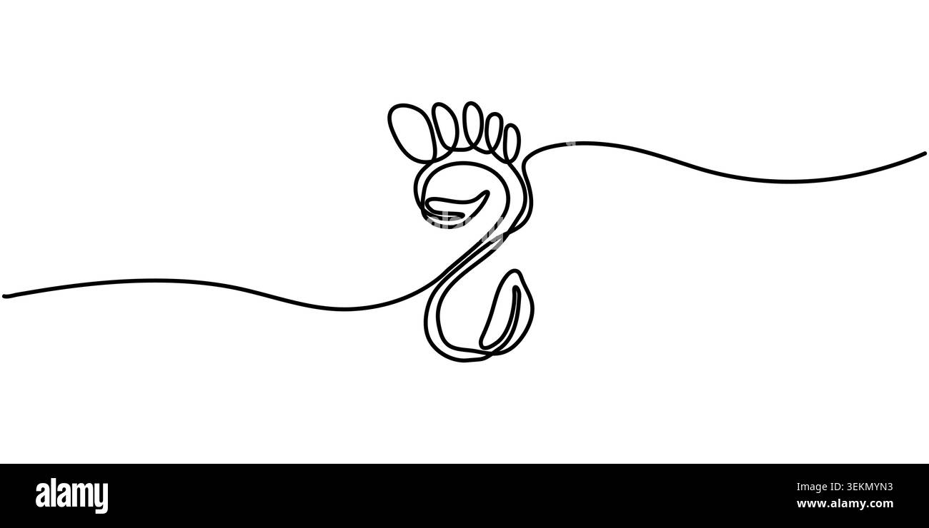 Minimalist Continuous Line Drawing of a Foot with Leaf Elements Stock Vector