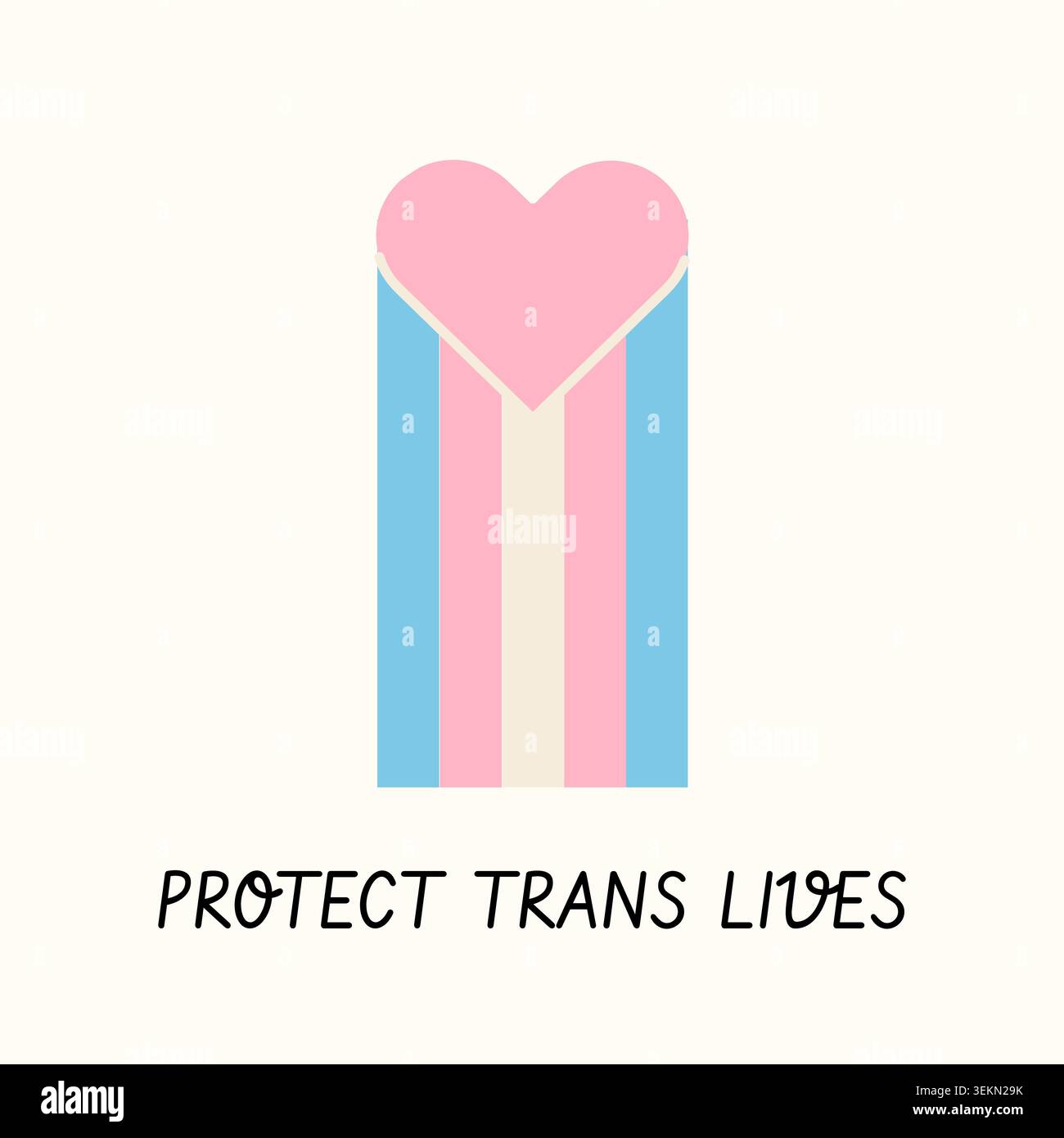 Minimalist pink heart with transgender pride flag stripes and protect trans lives slogan. Creative pop art illustration for LGBTQ pride month, trans Stock Vector
