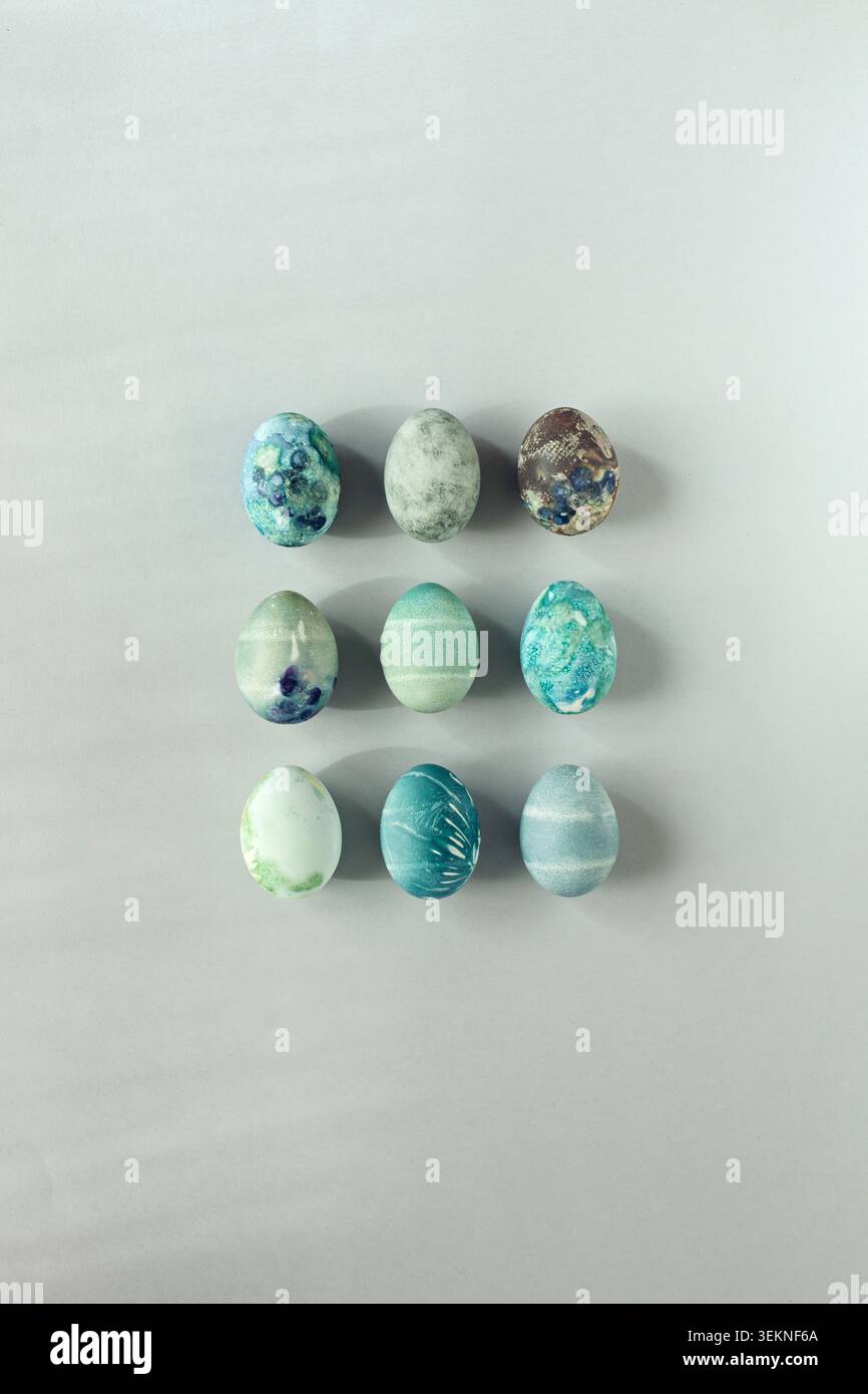 Easter eggs with marble-like finish in different shades Stock Photo