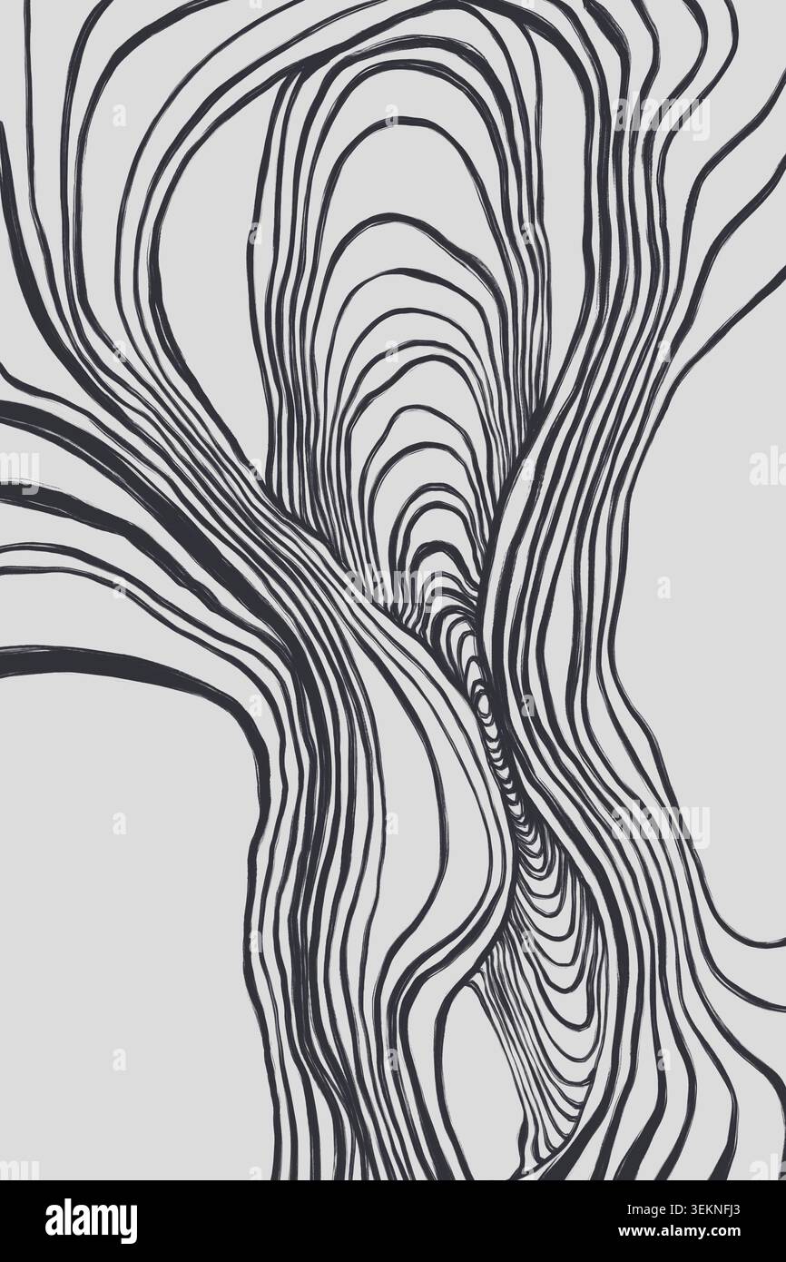 Abstract flowing black line pattern on light background Stock Photo