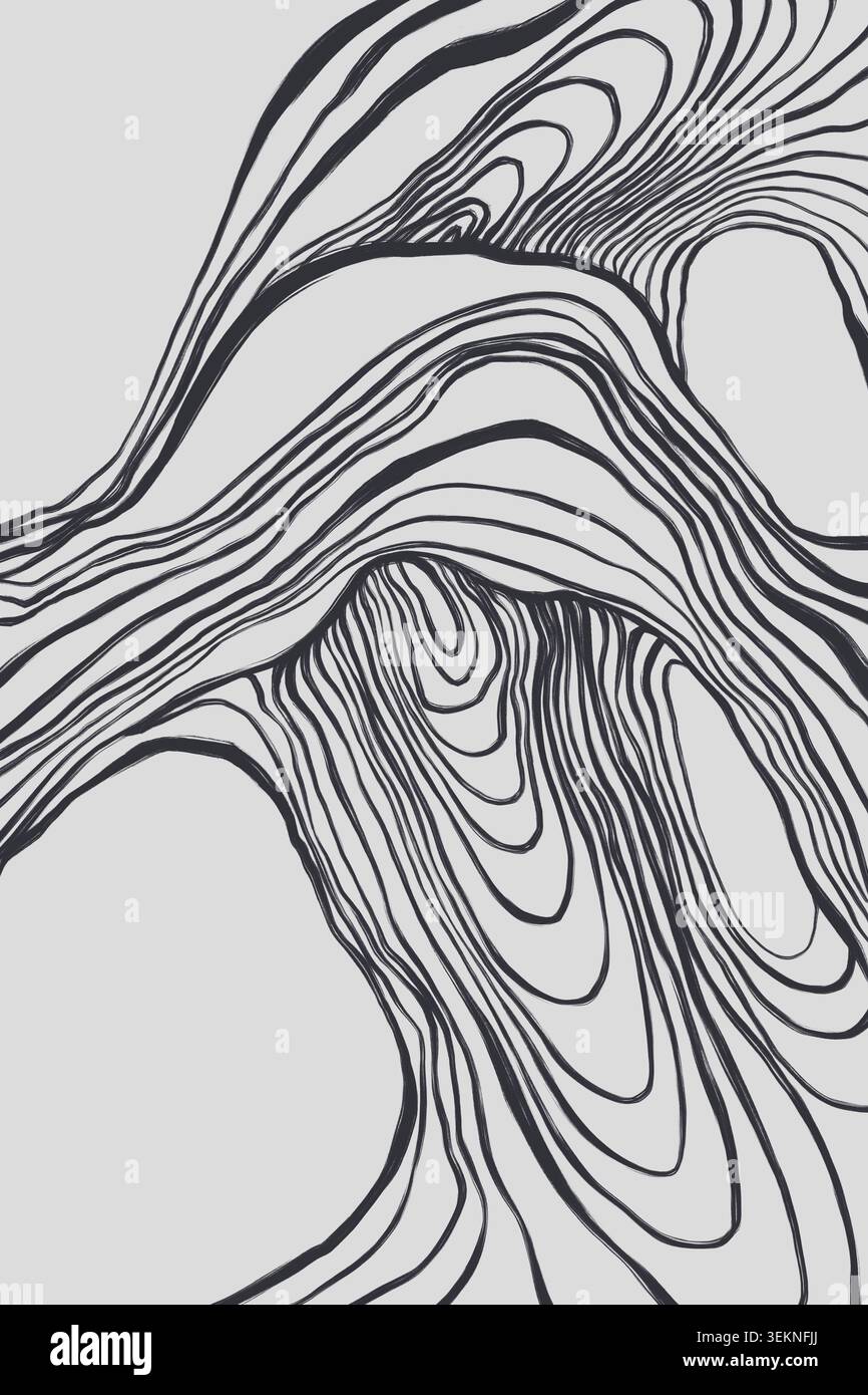 Abstract black flowing lines on light background Stock Photo