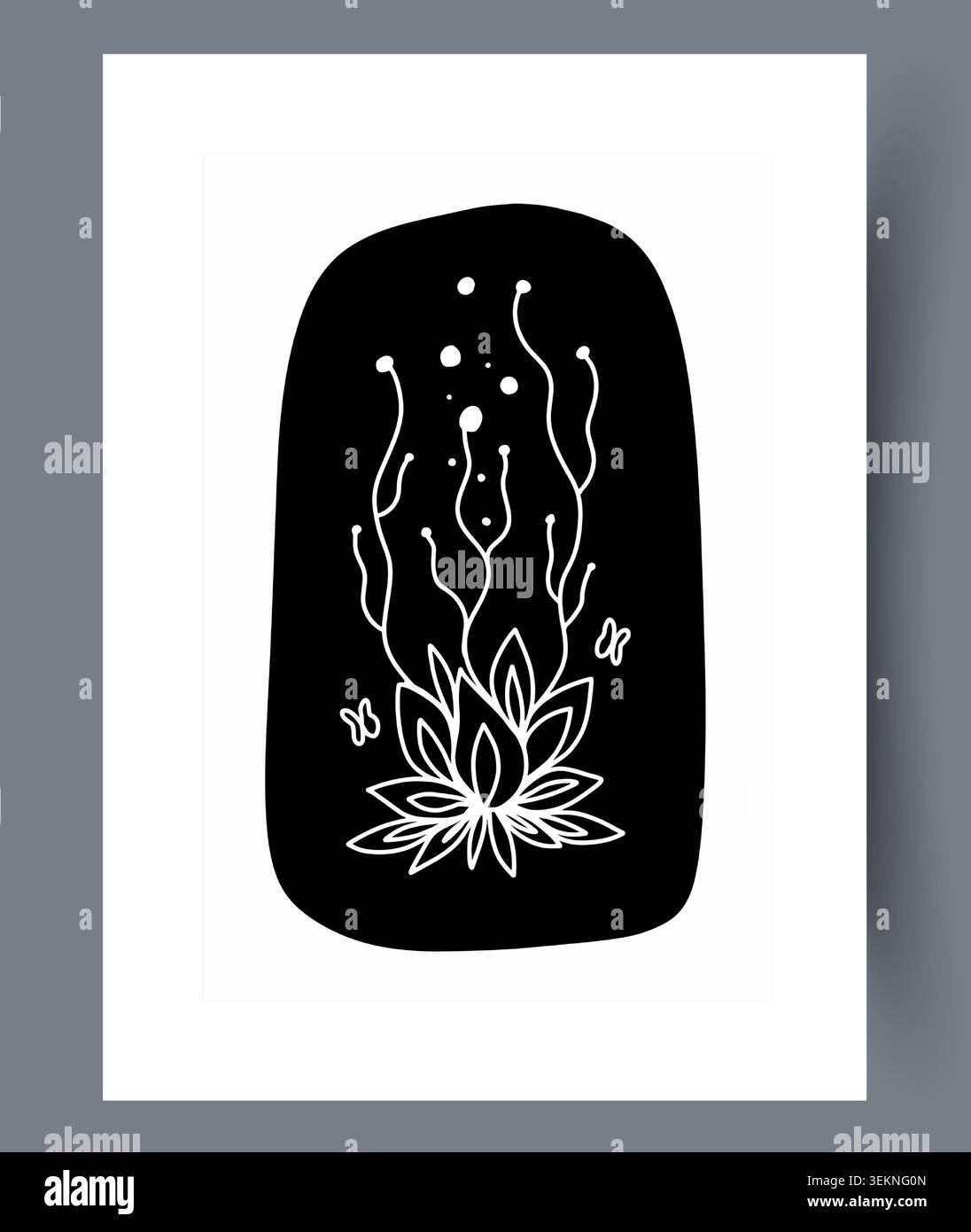 Minimal floral line art on dark rounded panel Stock Vector