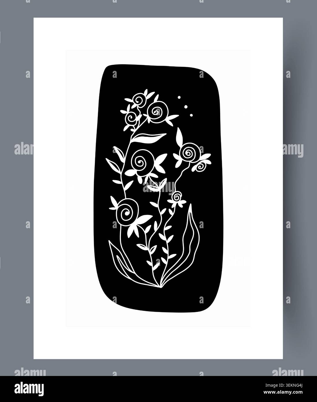 Decorative floral ornament in black rounded frame Stock Vector