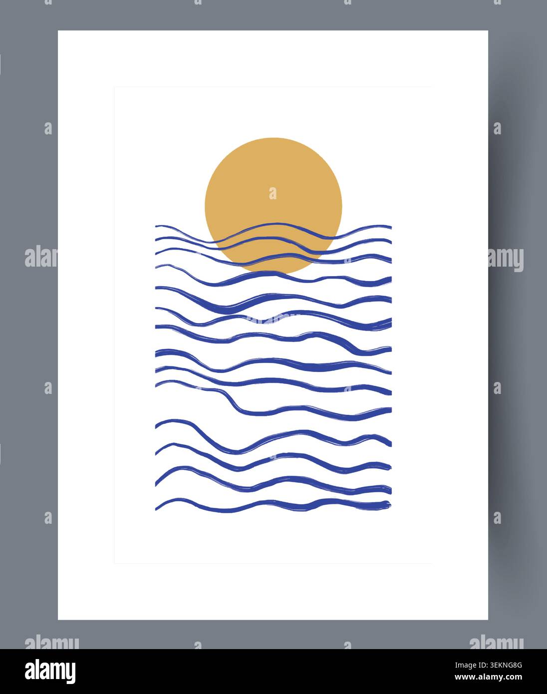 Abstract sun above flowing ocean waves Stock Vector