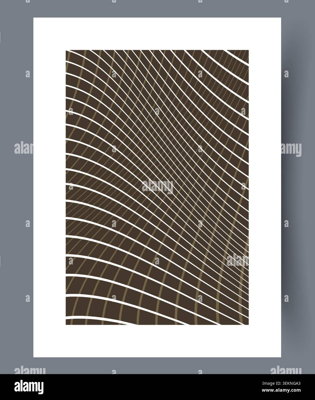 Abstract geometric wave pattern with curved white lines on brown background Stock Vector