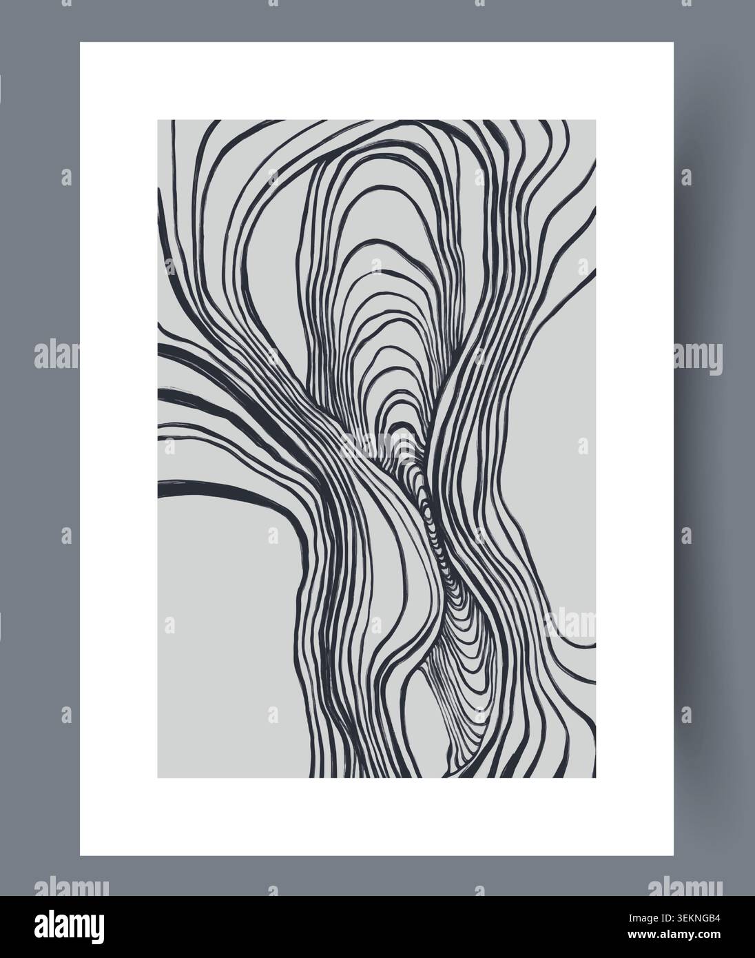 Abstract flowing black line pattern on light background Stock Vector