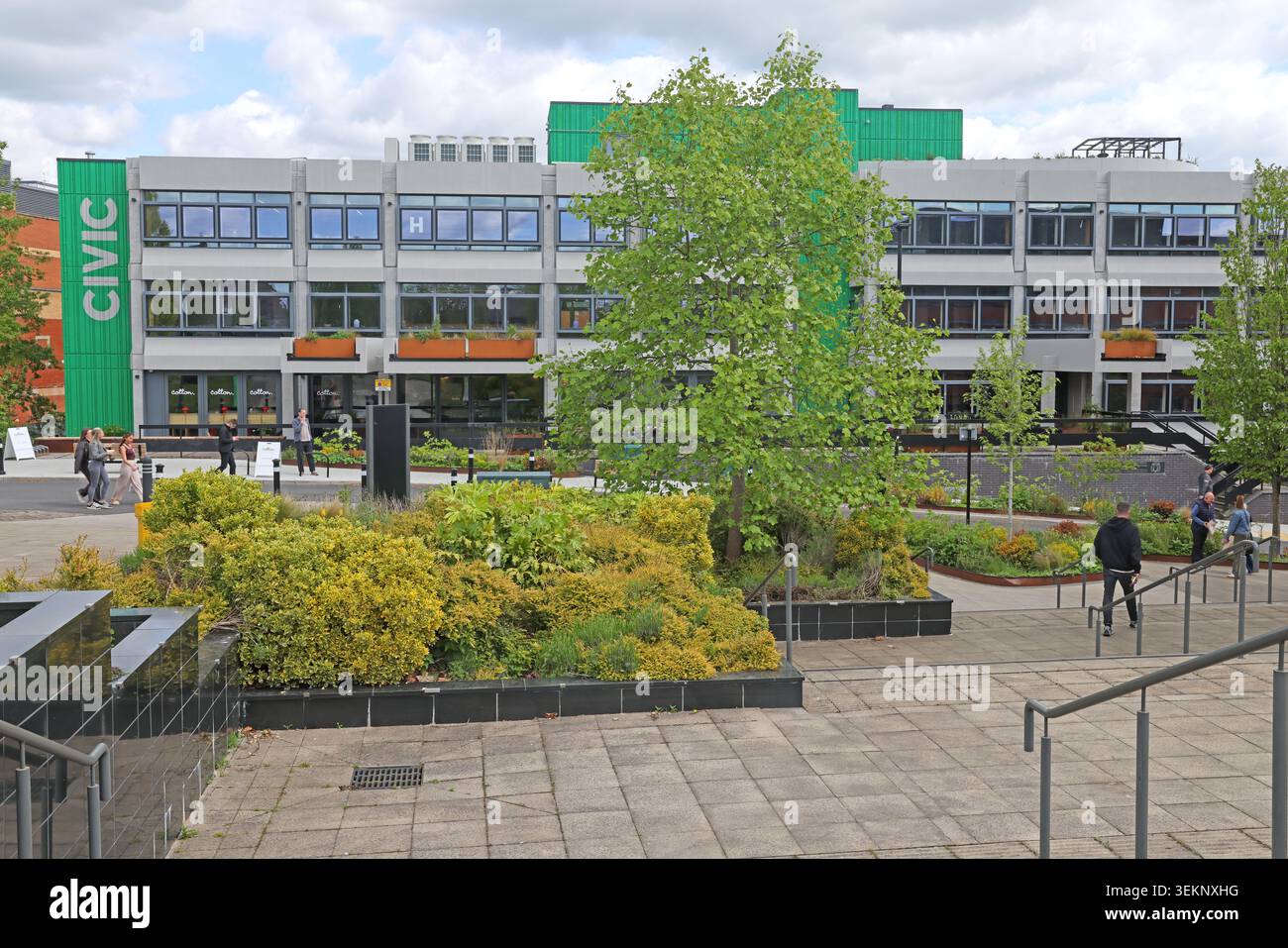 Wigan Civic Centre and landscaped public space in Wigan, Greater Manchester, England, UK. Stock Photo