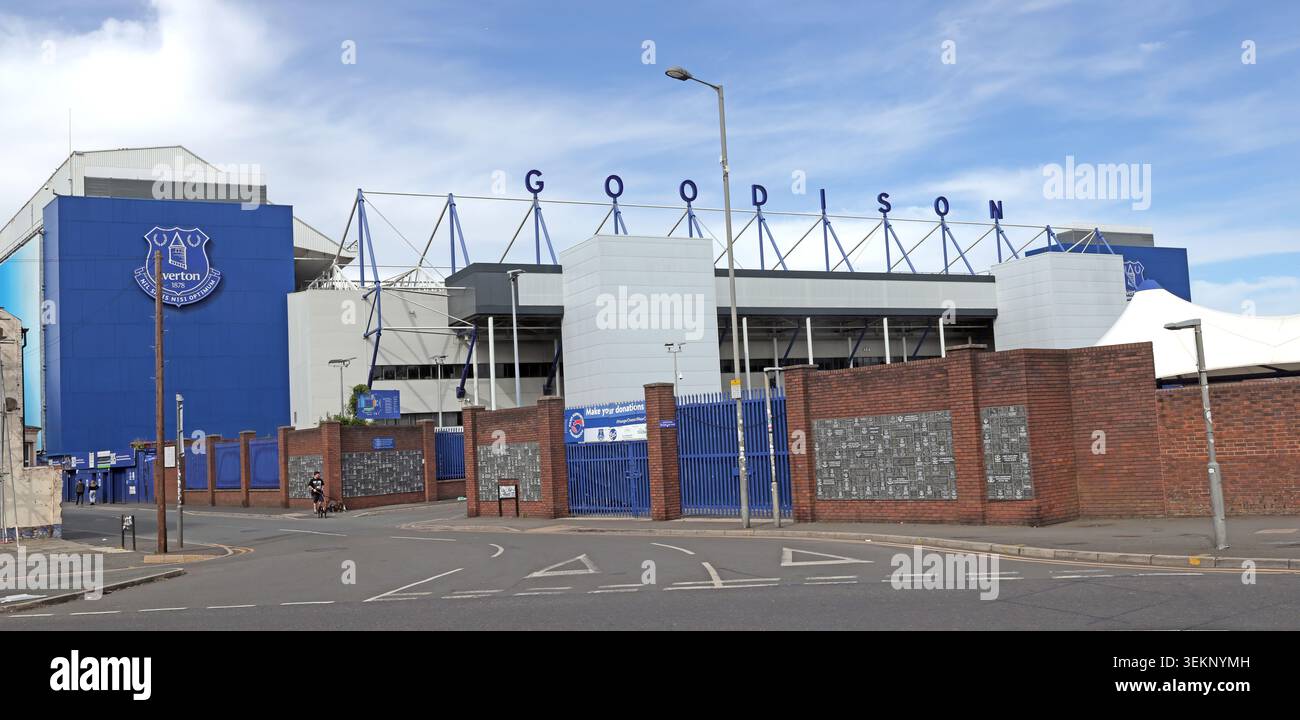 Goodison Park exterior and main gates, historic home of Everton FC in Liverpool, England, UK. Stock Photo