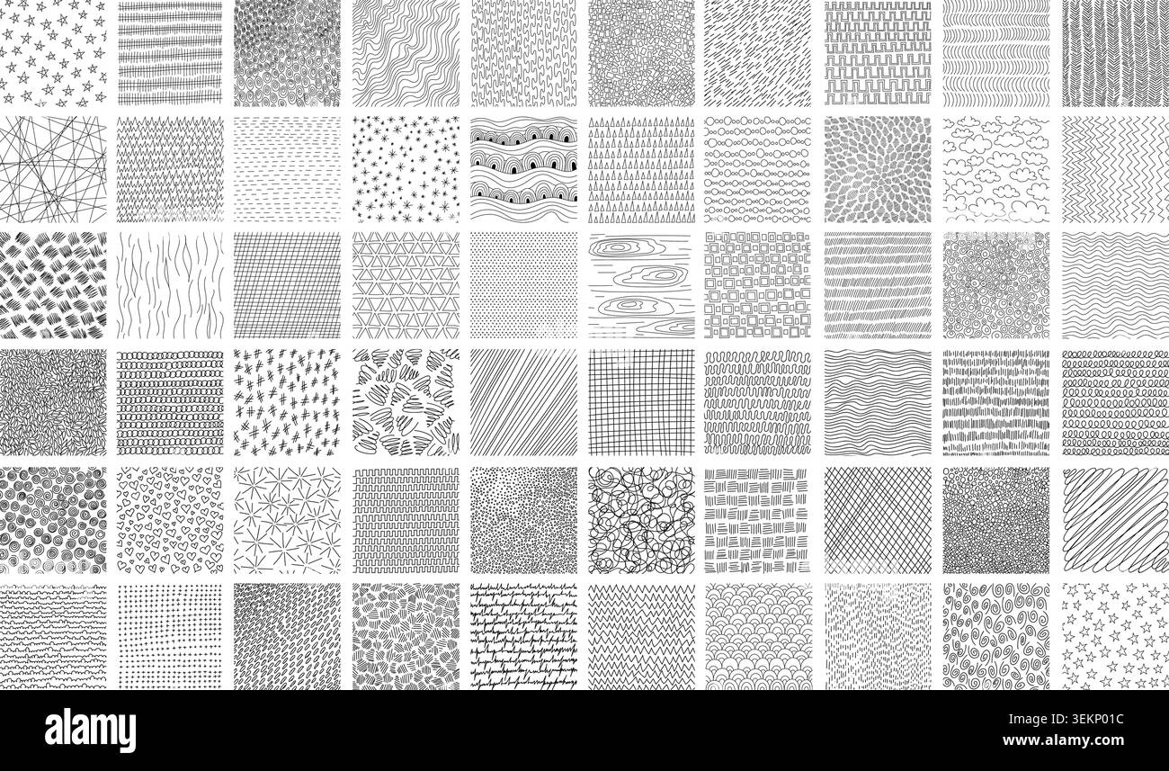 Crosshatch textures featuring hand-drawn line work and doodle pattern vector illustration set. Stock Vector