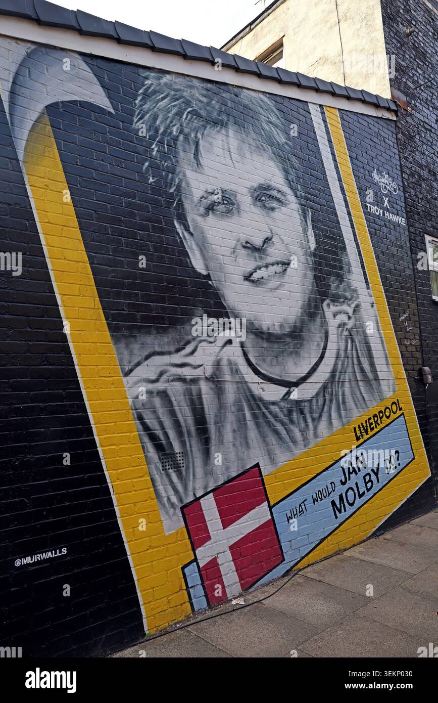 Jan Molby mural on Sybil Road at the corner with Anfield Road in Liverpool, England, UK. Stock Photo