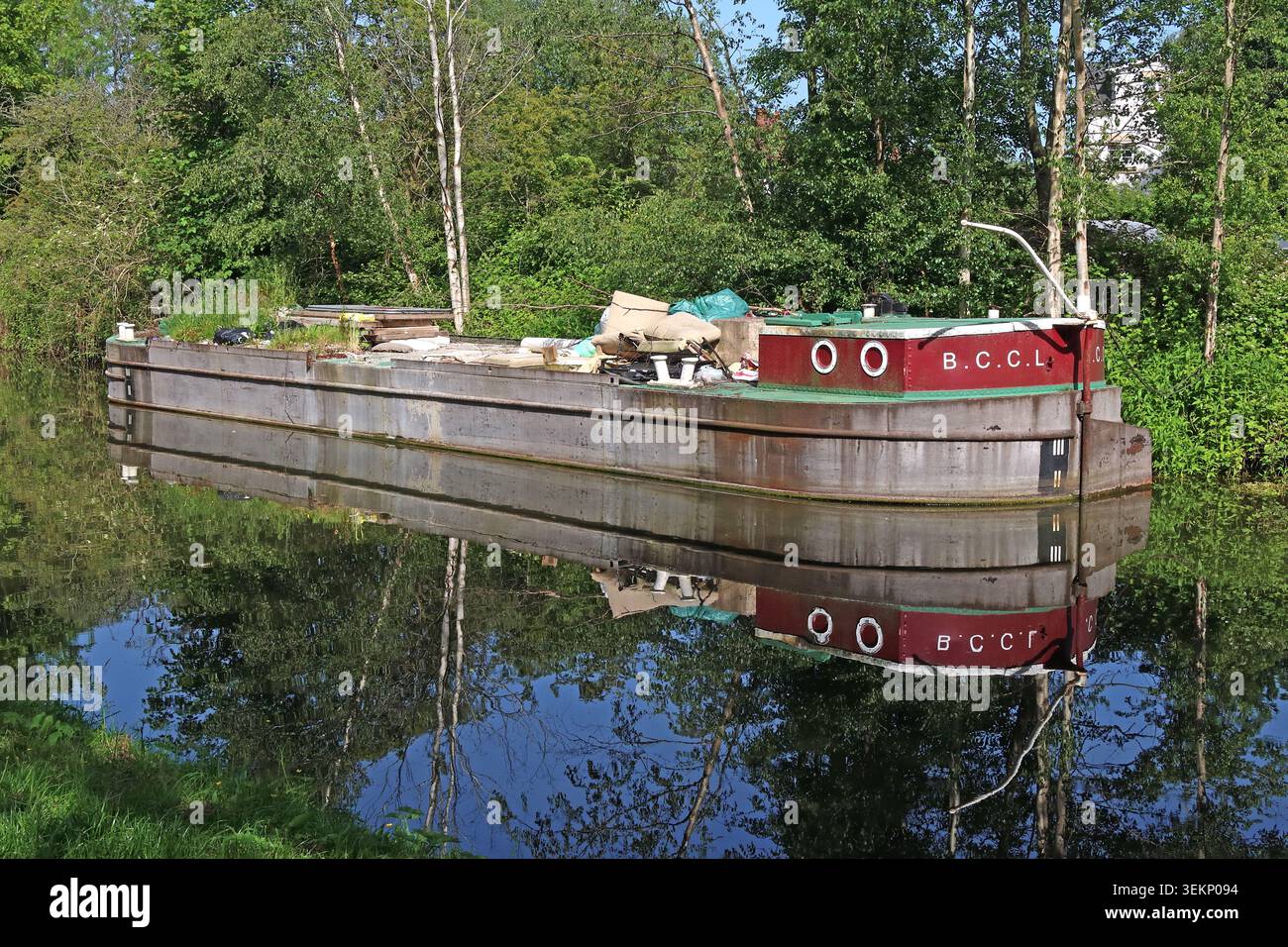 BCCL working barge on the Bridgewater Canal between Thelwall and Lymm, Cheshire, England, UK. Stock Photo