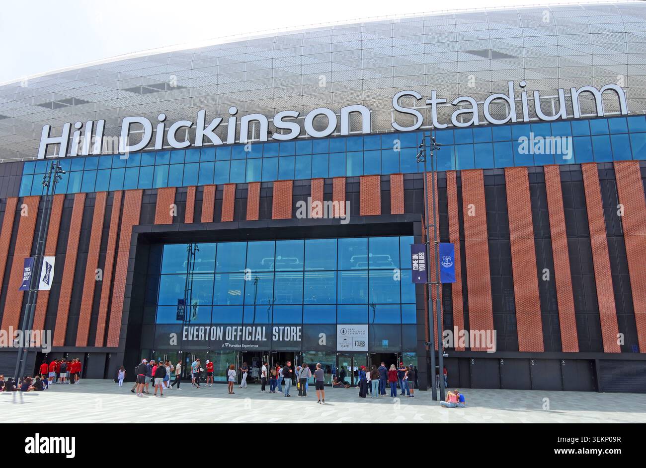 Everton Hill Dickinson Stadium exterior and Everton Official Store entrance in Liverpool, England, UK. Stock Photo