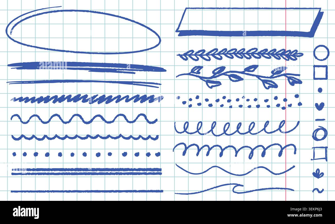 Hand Drawn Decorative Divider Lines and Doodle Borders Set Stock Vector