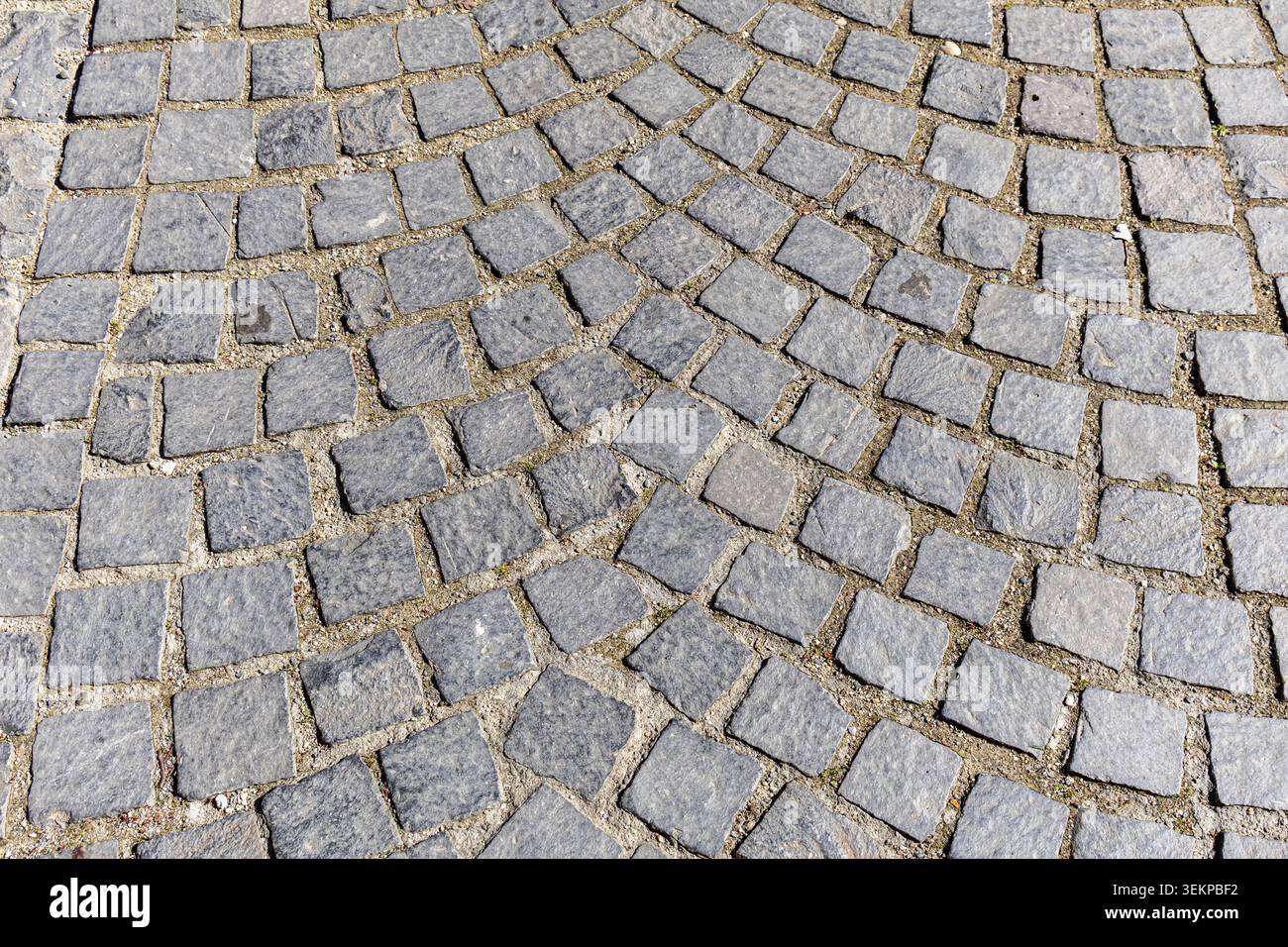 A top-down detailed shot of a traditional European road pavement ...