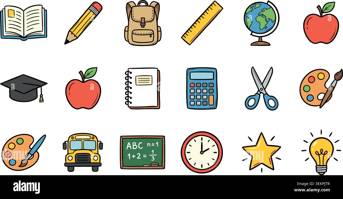 Back to school illustrations hand drawn. Vector illustration Stock Vector