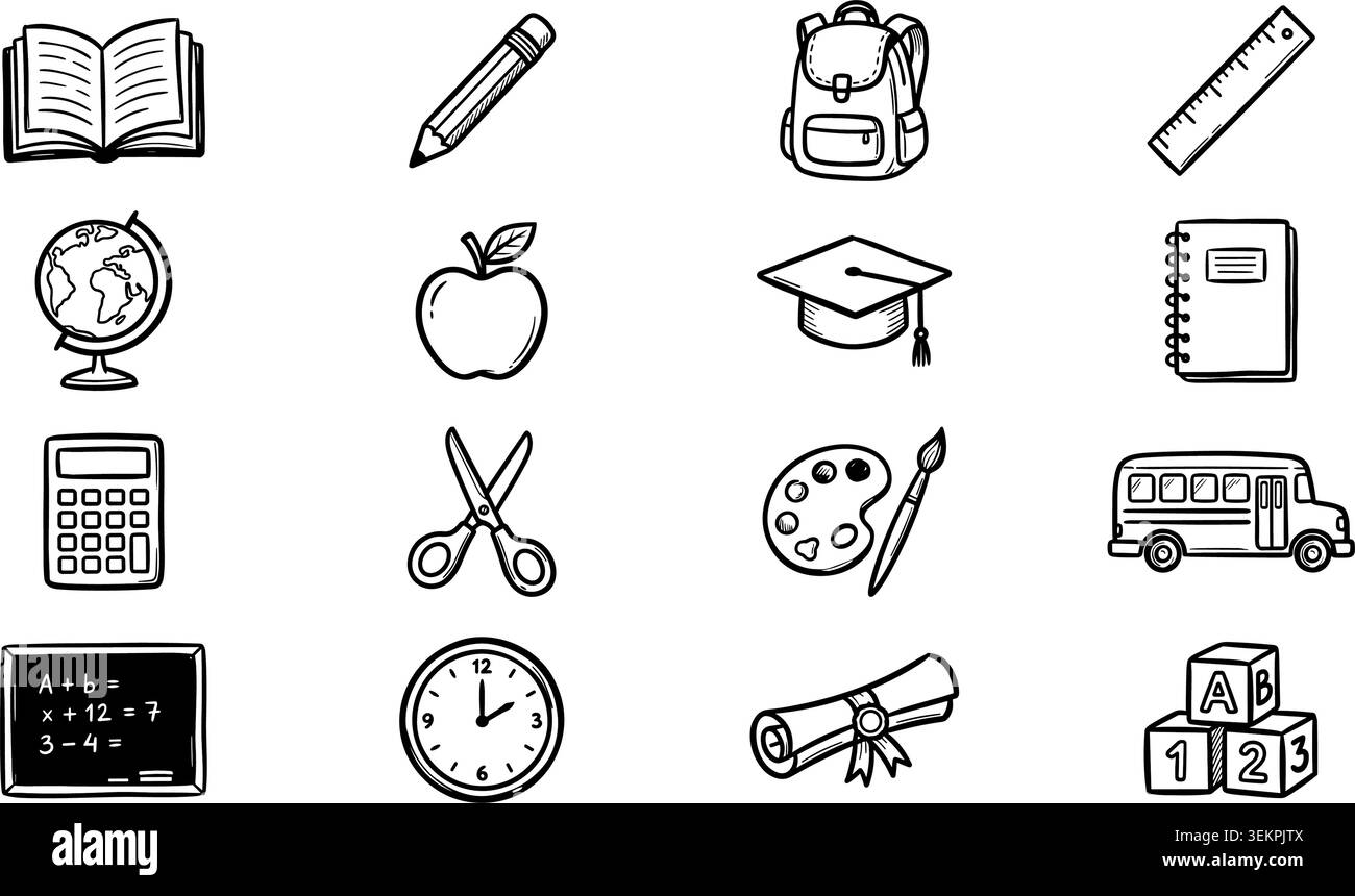 Back to school illustrations hand drawn. Vector illustration Stock Vector