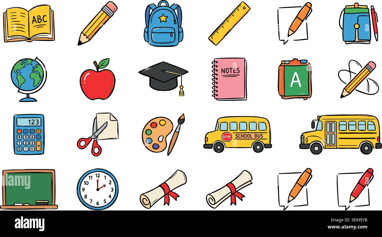 Back to school illustrations hand drawn. Vector illustration Stock Vector