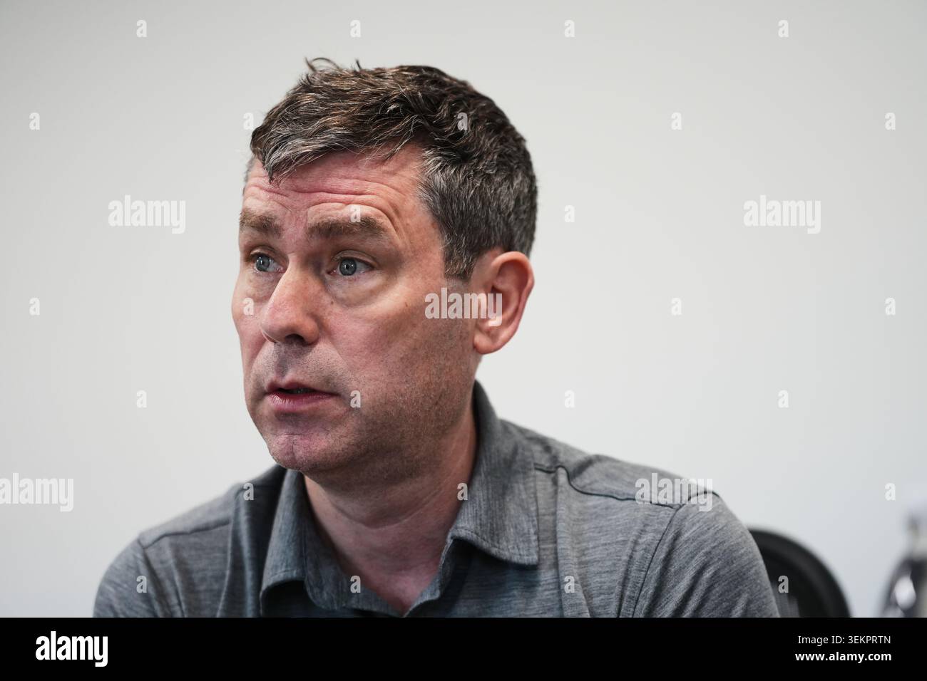 Paul David Rourke David O'Rourke speaks during a news interview at Belmont Park Wednesday ...