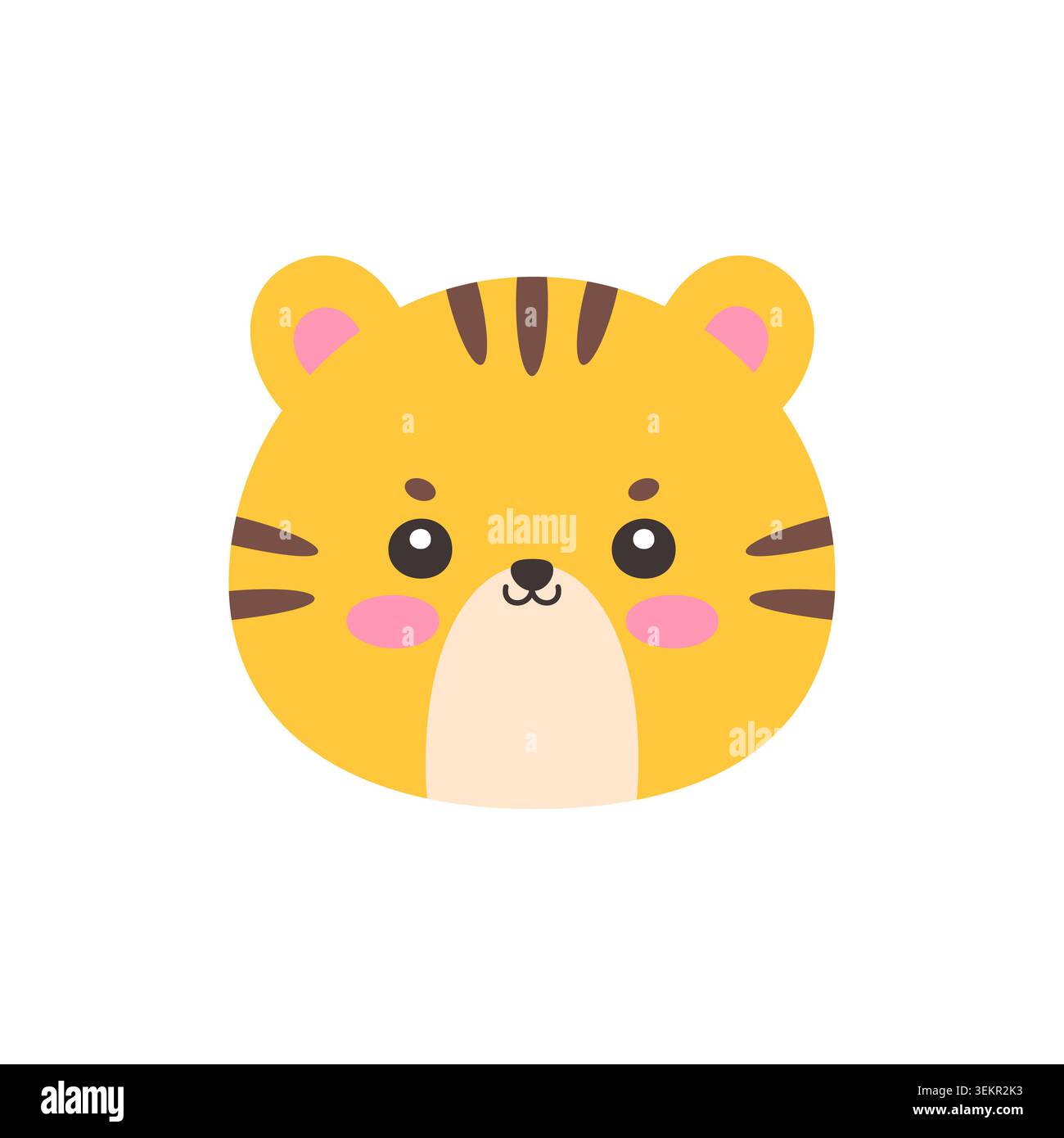 Cute kawaii tiger face flat vector illustration on white background Stock Vector