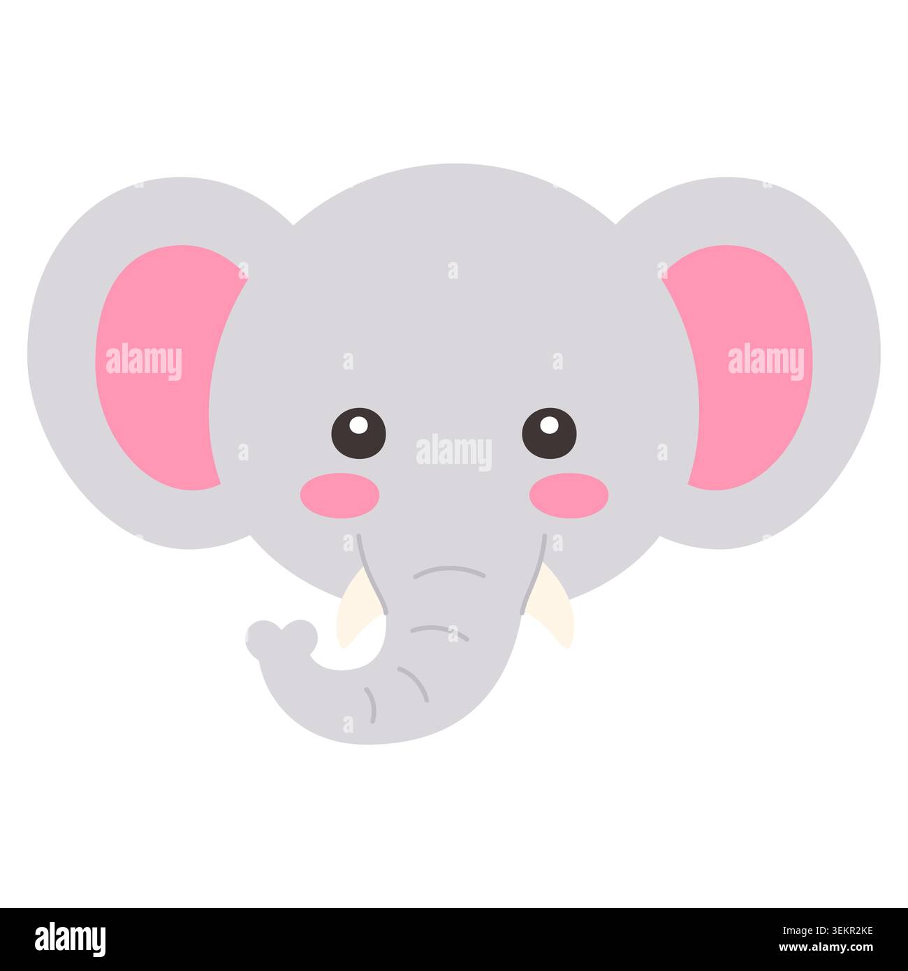Cute Kawaii Elephant Face Flat Vector Illustration on white background Stock Vector