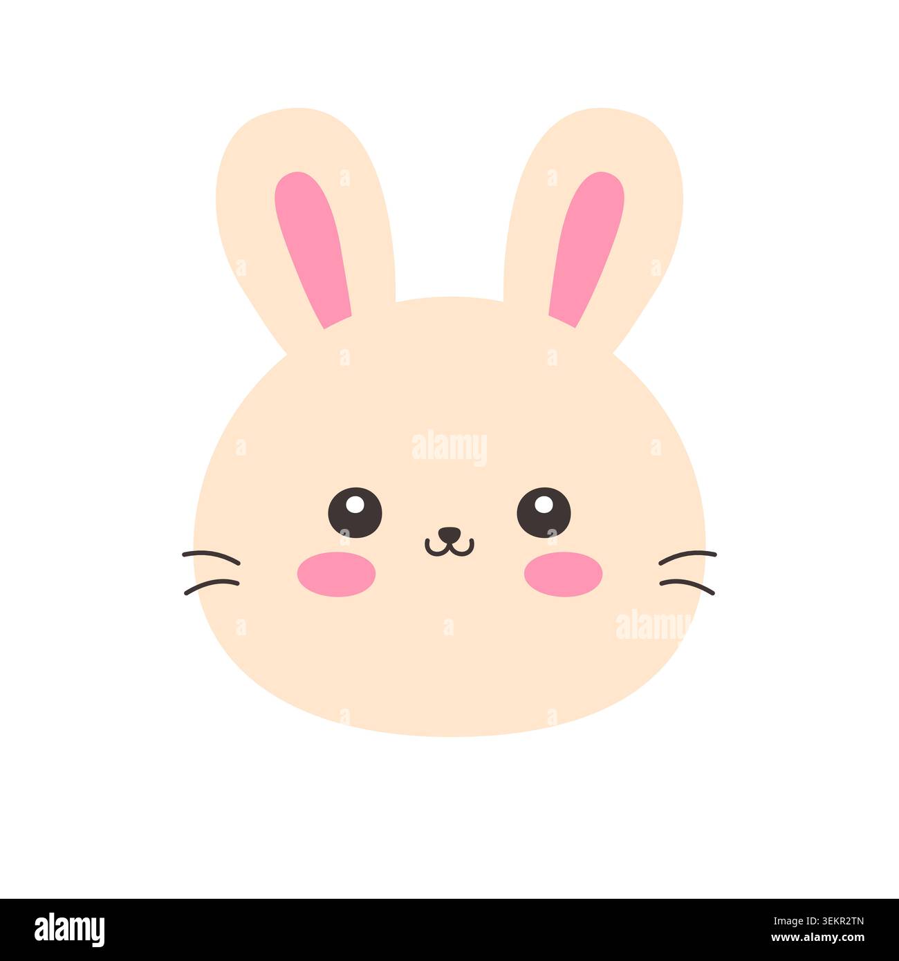 Cute kawaii bunny face flat vector illustration on white background Stock Vector