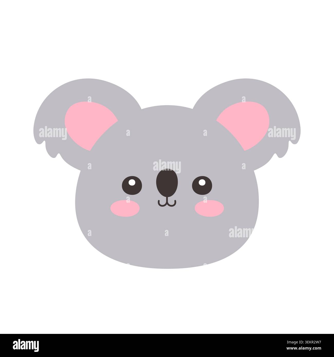 Cute Kawaii Koala Face Flat Vector Illustration on white background Stock Vector